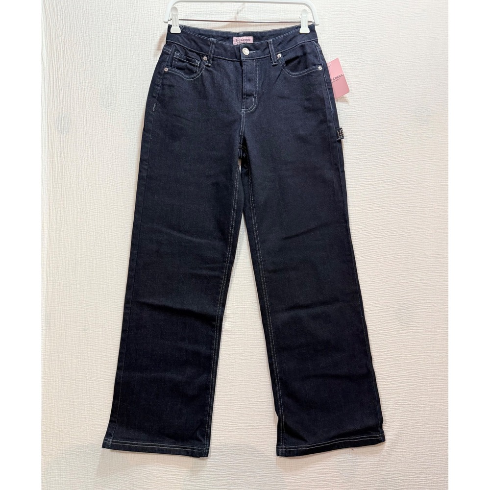 Juicy Couture Wide Leg Jeans Womens 5/27 Dark Rinse Rhinestone Logo Retro Bling